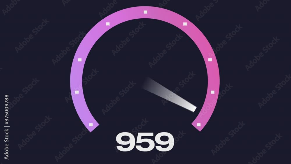 An animated simulated Internet bandwidth speed test gauge with speeds approaching 1 gigabit. Created in After Effects.  	