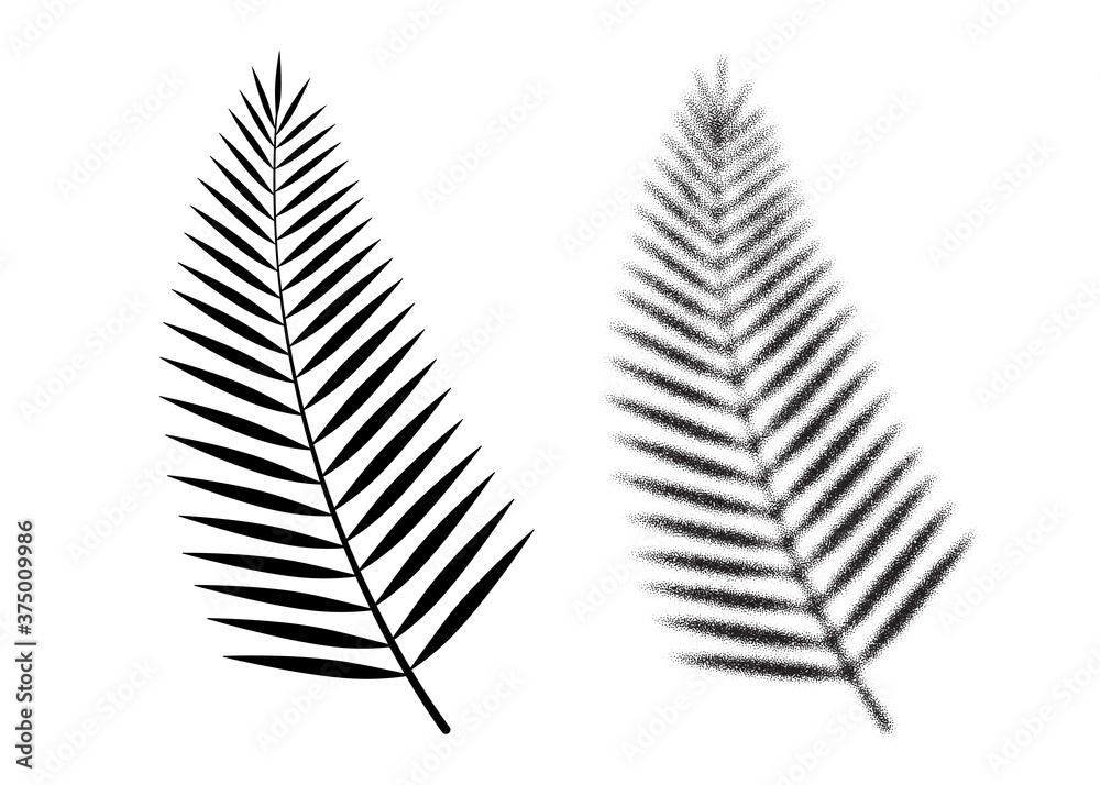 Palm leaf vector icon. Tropical dotwork leaf. Beach palm tree graphic symbol. Summer plant icon. Coconut tree leaf icon. Isolated vacation floral symbol. Exotic tropical element. Dotwork vector Palm leaf vector icon. Tropical dotwork leaf. Beach palm tree graphic symbol. Summer plant icon. Coconut tree leaf icon. Isolated vacation floral symbol. Exotic tropical element. Dotwork vector