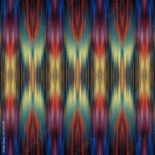 Ikat Abstract Blur Seamless Pattern Ethnic Swatch. High quality illustration. Smudged boho traditional ikat thread design. Fuzzy abstract blobs.