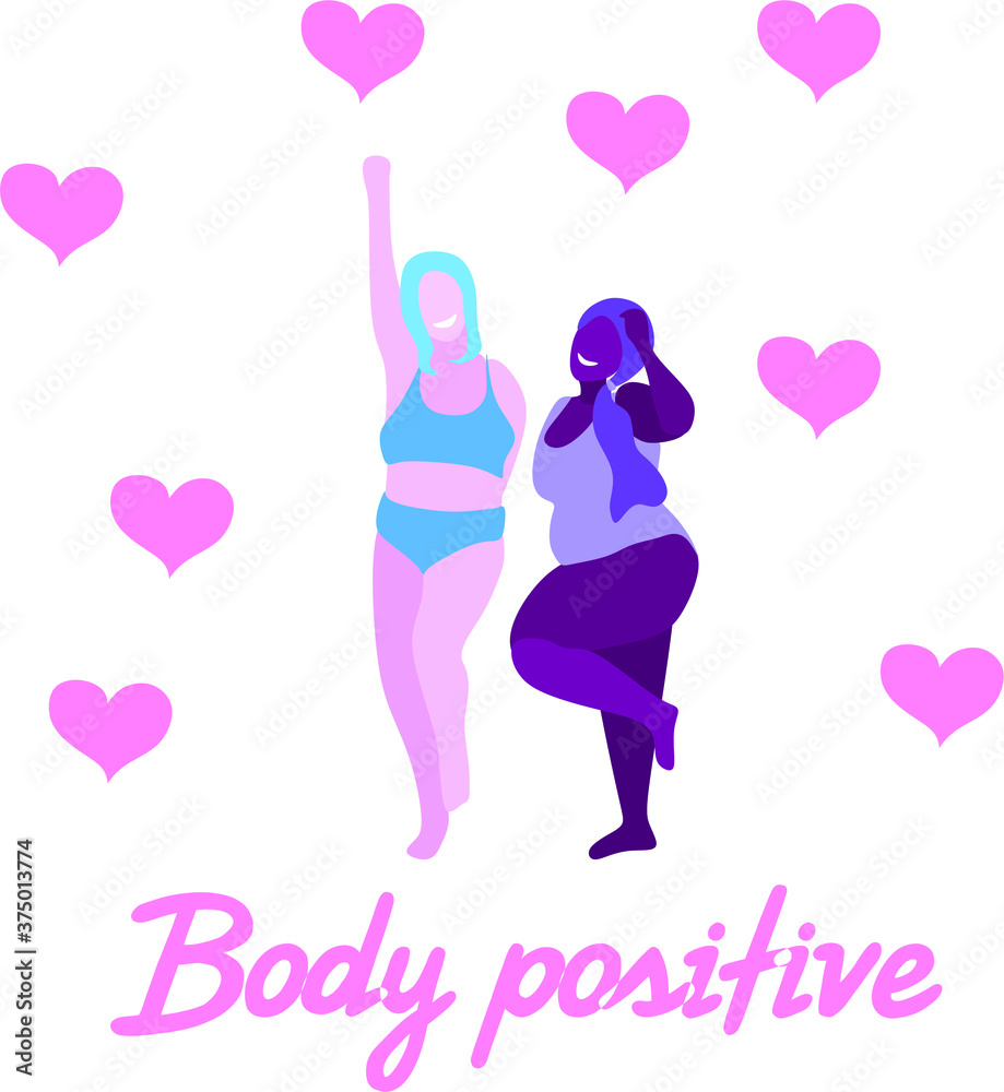 Body positive. Love your body card, poster. Cartoon female characters ...
