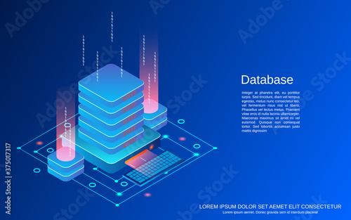 Database, information storage flat 3d isometric vector concept illustration