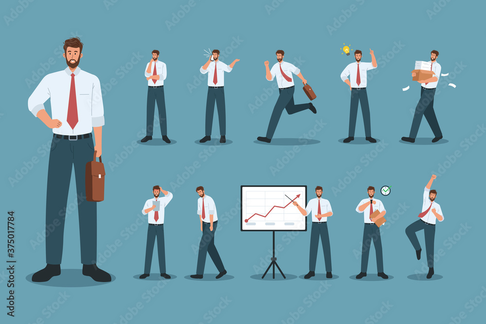 Naklejka Businessman character set. Business people doing different actions