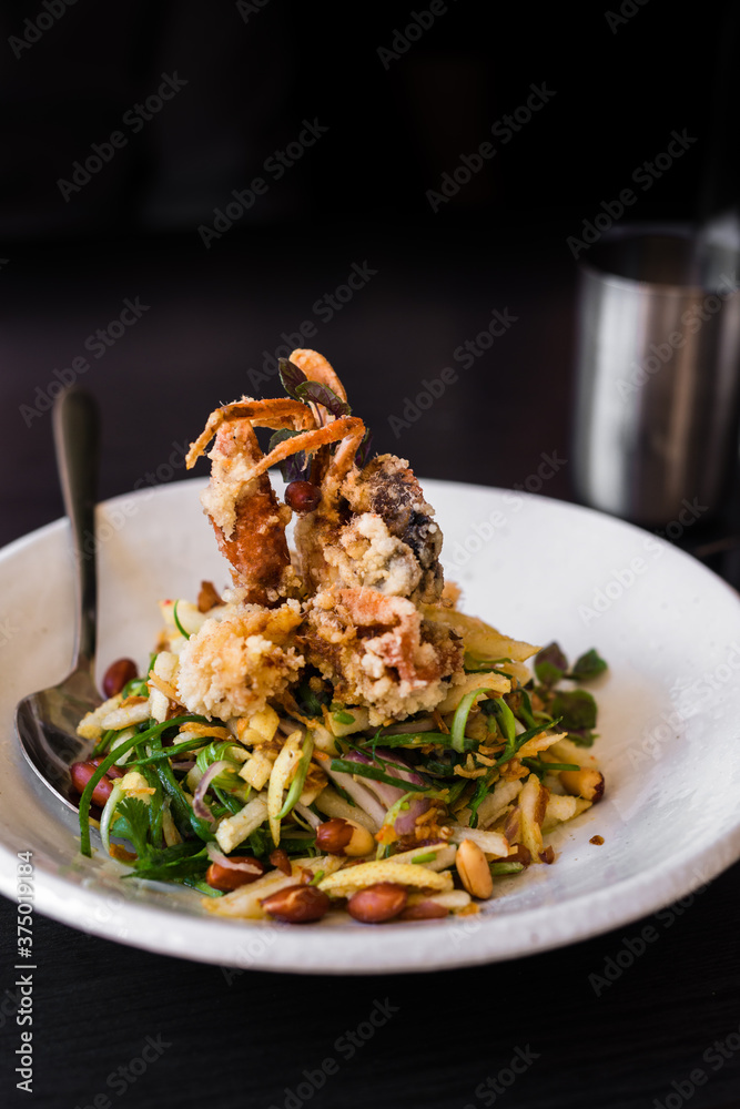 thai dish with deep fried soft shell crab with noodles thai dish with deep fried soft shell crab with noodles