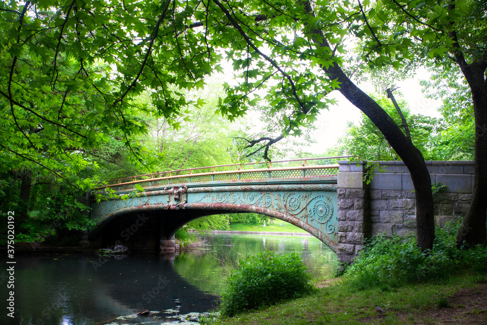Fototapeta premium Prospect Park Brooklyn, Historic Lullwater Bridge on a summer day.