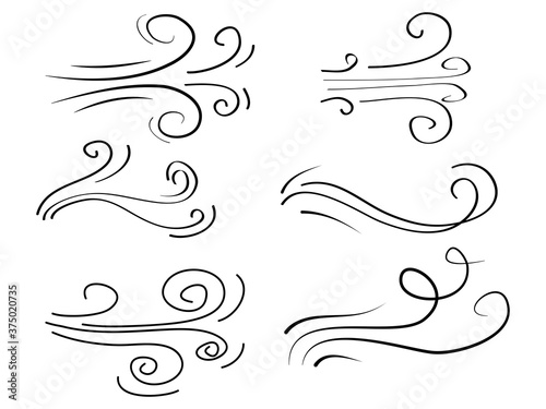 hand drawn set wind doodle blow, gust design isolated on white background.  illustration vector handrawn style