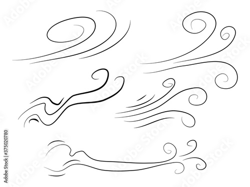 hand drawn set wind doodle blow, gust design isolated on white background. illustration vector handrawn style