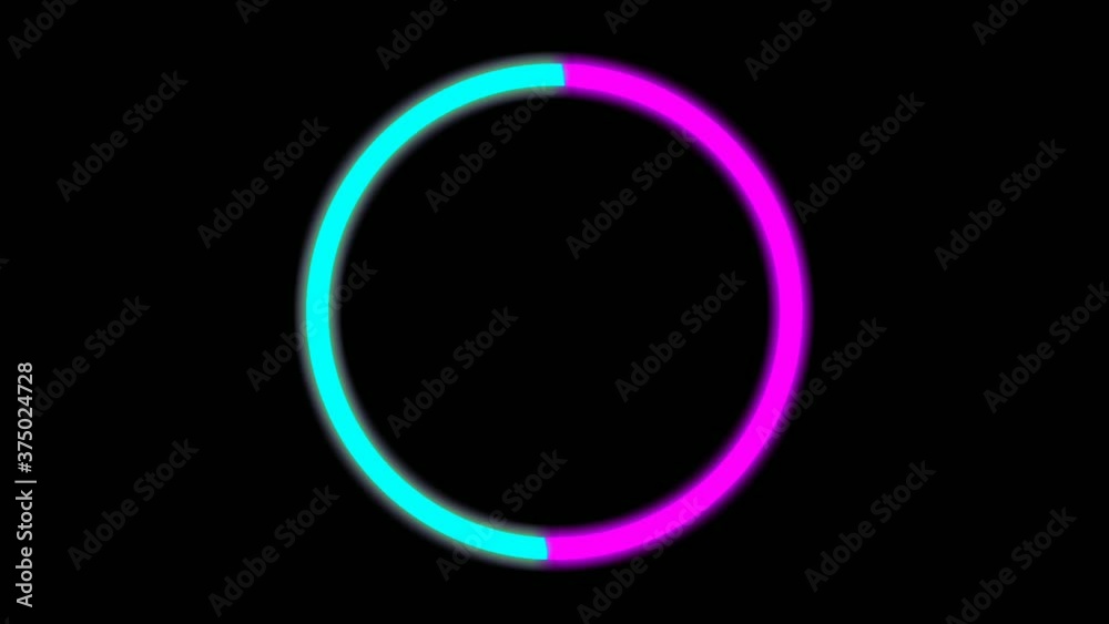 glowing neon sign rotating circle on black background.4K illuminated with alpha channel