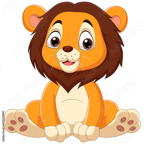 Cute baby lion cartoon sitting