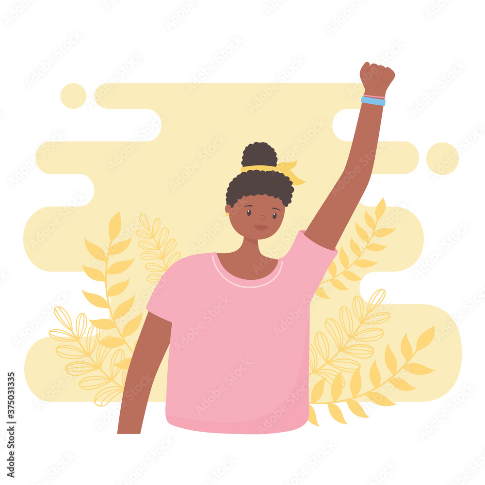 Φωτογραφία black lives matter banner for protest, young afro american woman hand up, awaren