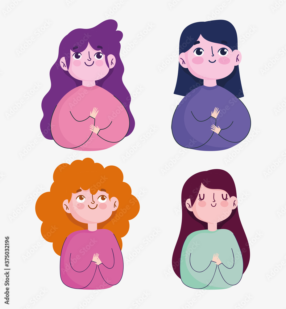 portrait cartoon women happy characters female icons portrait cartoon women happy characters female icons