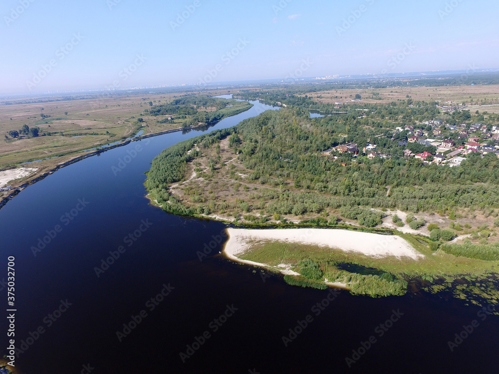 Aerial view of the saburb landscape (drone image). Near Kiev