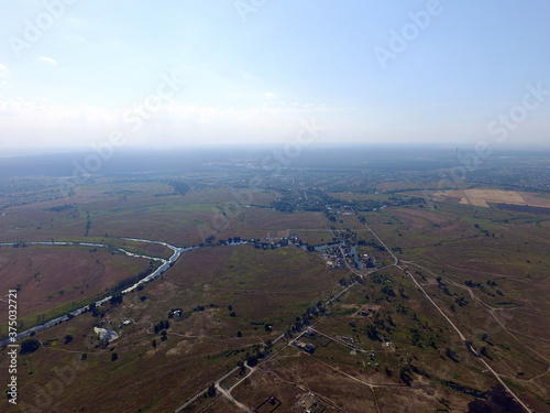 Aerial view of the saburb landscape  drone image . Near Kiev