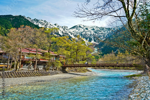 Hotaka mountains and Kappa bridge in Kamikochi, Nagano in Japan. photo