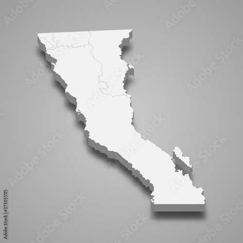 3d map of Baja California is a state of Mexico