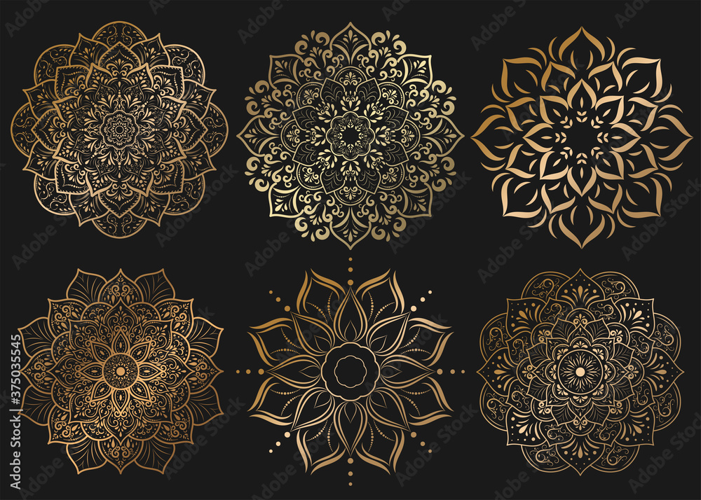 Set of mandala with floral ornament pattern,Vector mandala relaxation patterns unique design with nature style, Hand drawn pattern,Mandala template for page decoration cards, book, logos