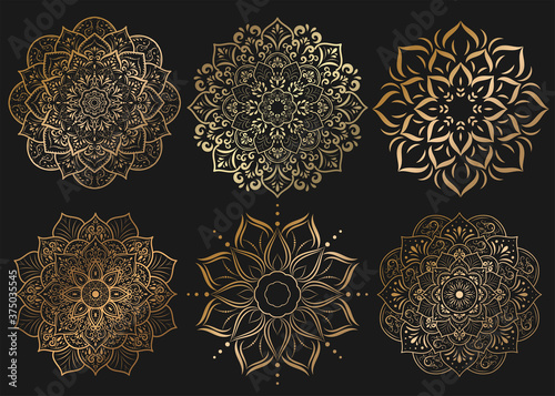 Set of mandala with floral ornament pattern,Vector mandala relaxation patterns unique design with nature style, Hand drawn pattern,Mandala template for page decoration cards, book, logos photo