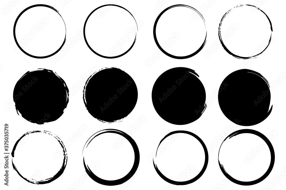 Brush circles. Grunge circles. Ink circles. Vector illustration. Stock image. Brush circles. Grunge circles. Ink circles. Vector illustration. Stock image.
