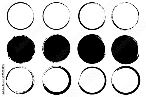 Brush circles. Grunge circles. Ink circles. Vector illustration. Stock image.