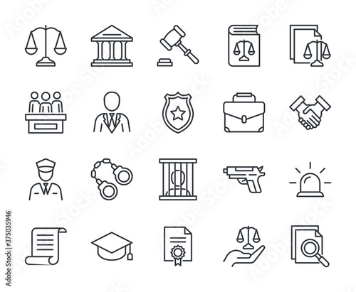 Law line icons set vector illustration. Editable stroke