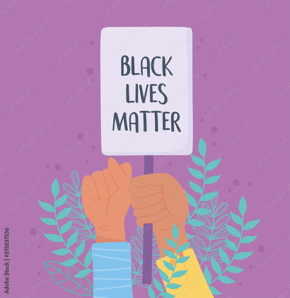 Φωτογραφία black lives matter banner for protest, protesters hands with placard cartoon, aw