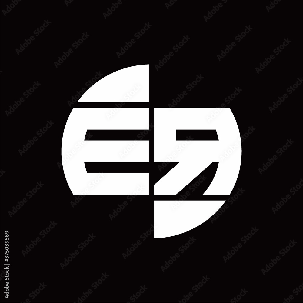ER Logo monogram with slice circle shape rotate design template ER Logo monogram with slice circle shape rotate design template