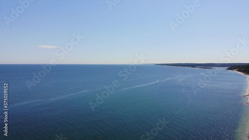 Aerial Panning out into the Long Island Sound. Coast of Long Island, NY photo