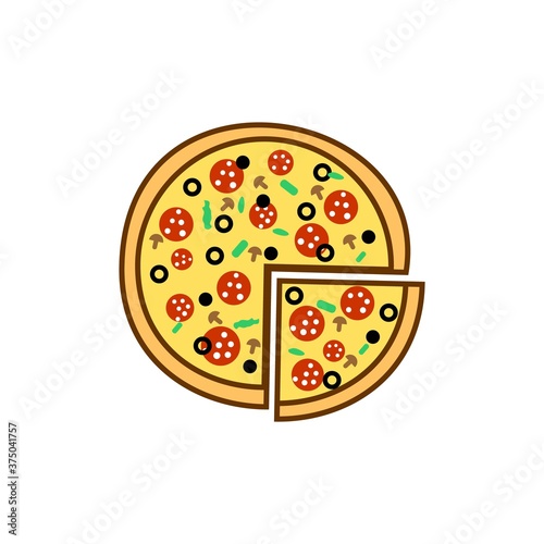 cartoon illustration of very delicious fast food pizza