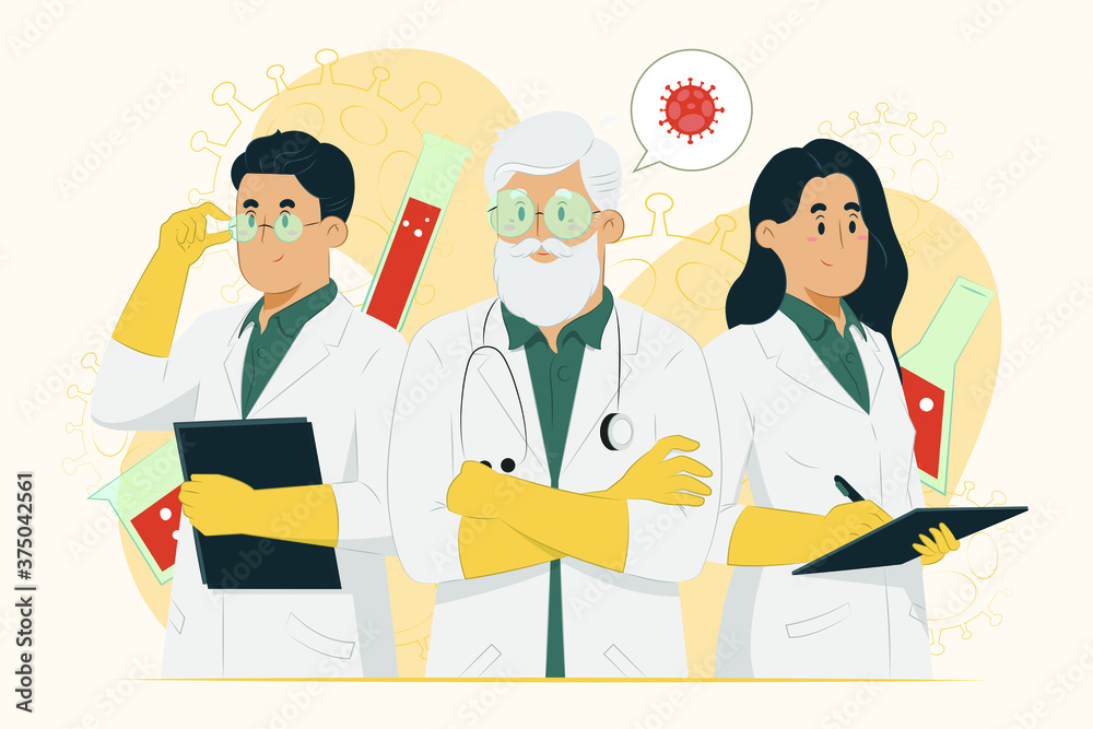Doctors concept vaccine development team illustration Doctors concept vaccine development team illustration
