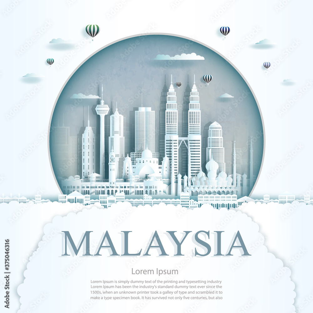 Obraz premium Travel Malaysia monument in Kuala Lumpur city modern building in circle.