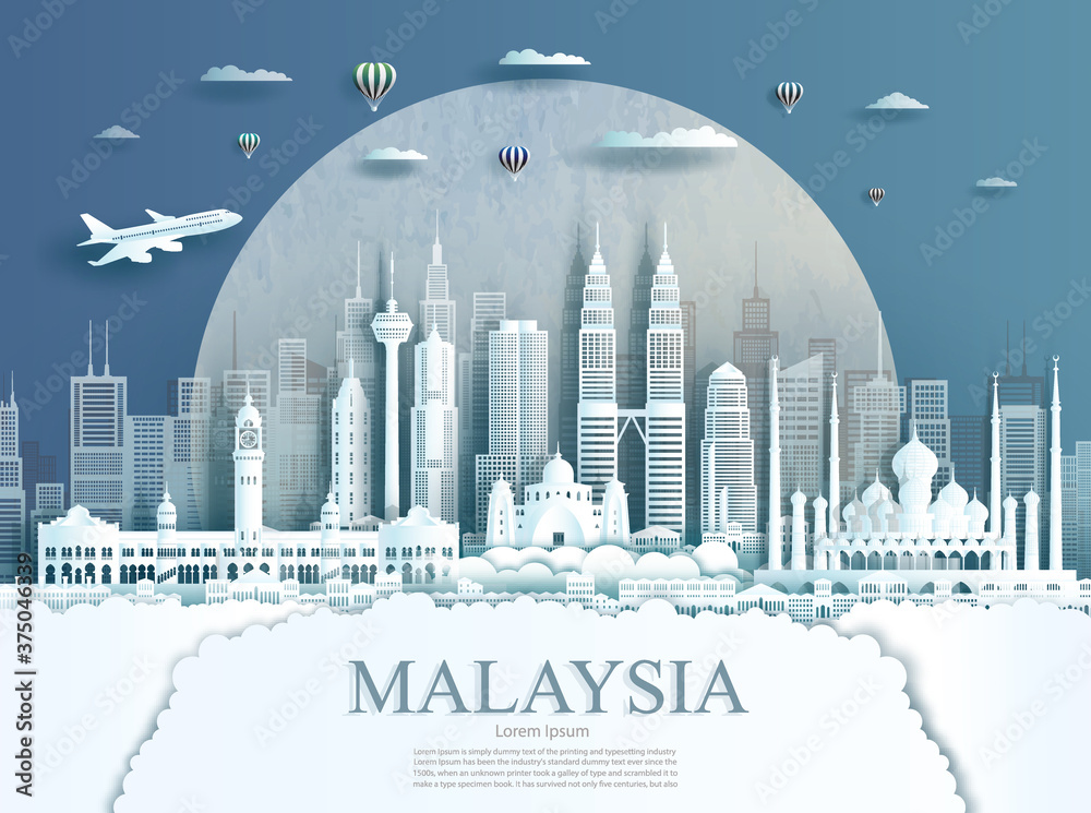 Obraz premium Travel Malaysia monument in Kuala Lumpur city modern building in circle.