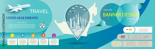 Travel poster vector template design with promotion text for presentation of UAE.