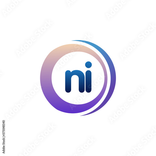 Letter NI logo with colorful circle, letter combination logo design with ring, circle object for creative industry, web, business and company.