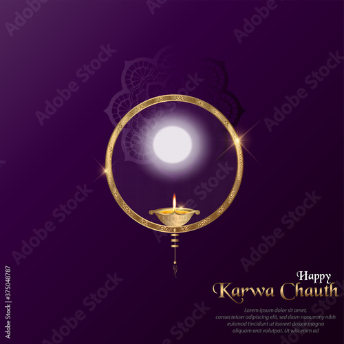 vector illustration of Happy Karwa Chauth festival card with gold style Background.