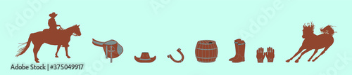 set of barrel racing with horse cartoon icon design template with various models. vector illustration