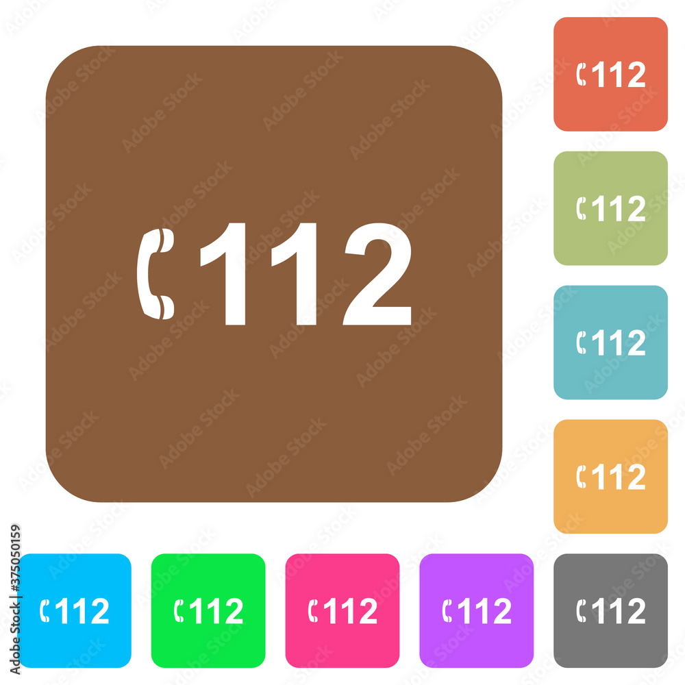 Emergency call 112 rounded square flat icons Emergency call 112 rounded square flat icons