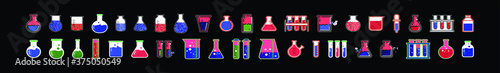 set of laboratory glassware cartoon icon design template with various models. vector illustration