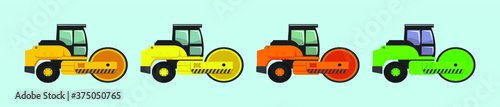 set of tandem road roller cartoon icon design template with various models. vector illustration