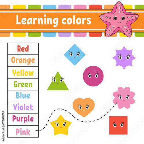 Learning colors. Education developing worksheet. Activity page with pictures. Game for children. Isolated vector illustration. Funny character. Cartoon style.