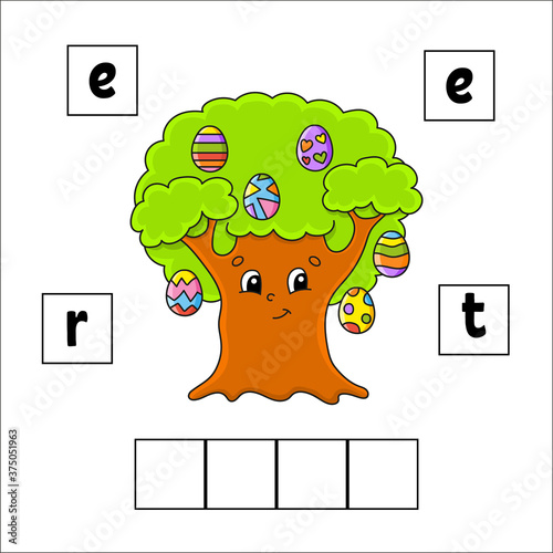 Words puzzle. Education developing worksheet. Learning game for kids. Activity page. Puzzle for children. Riddle for preschool. Vector illustration in cute cartoon style.