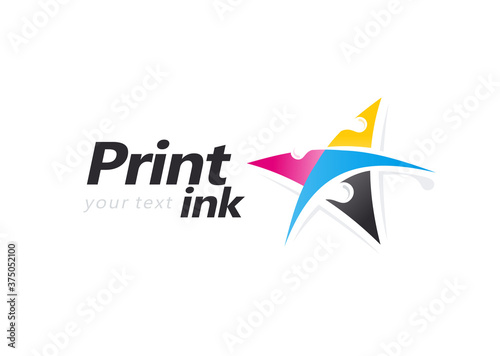 Print ink logo colored star and drops