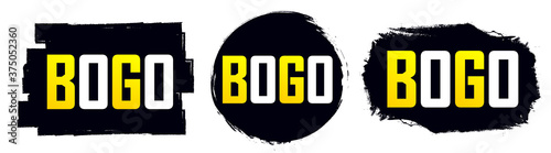 Set BOGO tags, sale banners design template, discount  grunge brush badge collection, vector illustration