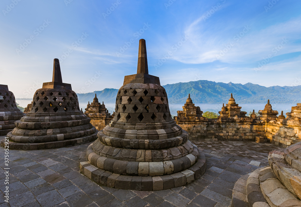 Borobudur Buddist Temple - island Java Indonesia - obrazy, fototapety, plakaty 