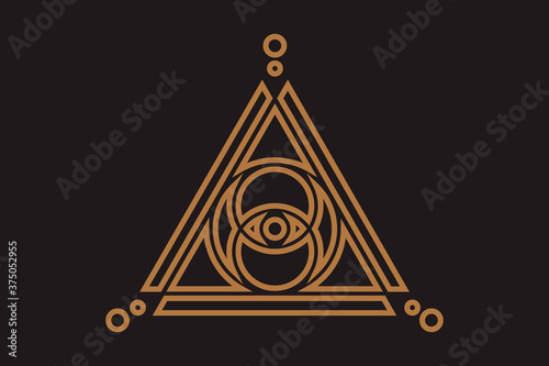 All-seeing eye of god in sacred geometry triangle, masonic sign and illuminati symbol