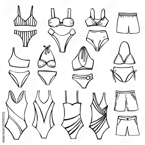 Hand drawn swimming suits set.