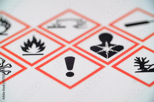 WHMIS 2015 SYMBOLS WORKPLACE HAZARDOUS MATERIAL INFORMATION SYSTEM. EXCLAMATION MARK FOCUSED SYMBOL. FOR INDICATORS AND FOR EMPLOYEE AND EMPLOYER. TOXIC MATERIAL. MAY CAUSE LESS SERIOUS HEALTH EFFECTS photo