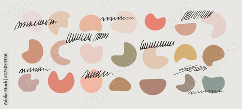 Abstract contemporary trendy artistic background. Wall art with hand drawn elements in earthy muted neutral colors. Organic shapes. Artistic home decoration print design. EPS 10 vector illustration