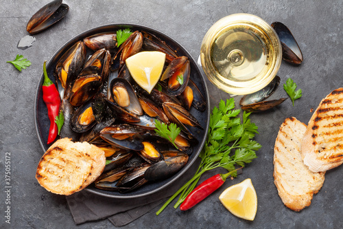 Traditional seafood mussels photo