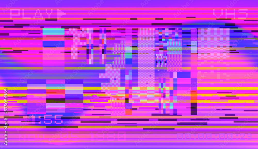 Glitch datamoshing camera effect. Retro VHS background like in old video tape rewind or no signal TV screen. Vaporwave and retrowave style vector illustration. Glitch datamoshing camera effect. Retro VHS background like in old video tape rewind or no signal TV screen. Vaporwave and retrowave style vector illustration.