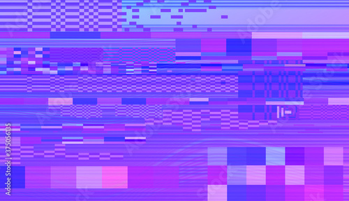 Glitch datamoshing camera effect. Retro VHS background like in old video tape rewind or no signal TV screen. Vaporwave and retrowave style vector illustration.
