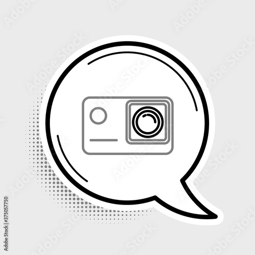 Line Action extreme camera icon isolated on grey background. Video camera equipment for filming extreme sports. Colorful outline concept. Vector.